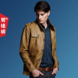男桂坊 男士加绒韩版修身PU皮夹克外套