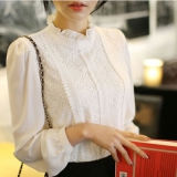 爱雅蜜 女士韩版蕾丝拼接雪纺衫