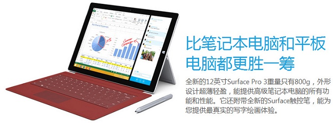 Microsoft微软 Surface Pro 3专业版 带键盘 移动端6388元  小神价