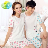 彩锦 夏款情侣纯棉短袖家居服套装