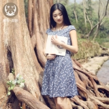 鹿州 女士文艺棉麻碎花连衣裙
