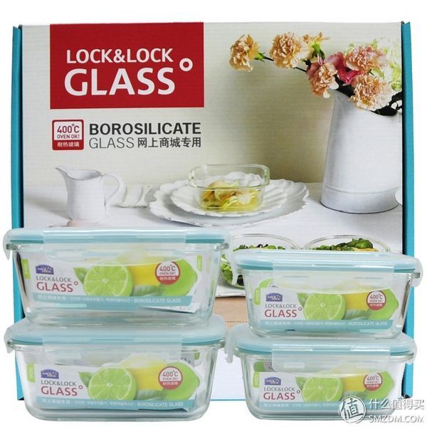 LOCK&LOCK 乐扣乐扣 格拉斯耐热玻璃保鲜盒4件套*2套+凑单品132.6元 包邮 （212.6-80 ）