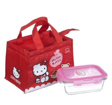 LOCK&amp;LOCK 乐扣乐扣 HELLO KITTY系列 LLG422S2-RKT 密封耐热玻璃保鲜盒 红色 68.2元