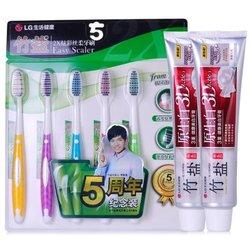35.9元  LG竹盐原生白超值套装（2x炫彩丝柔牙刷5支装+原生白健康美白牙膏105g*2）