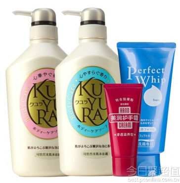 可悠然 美肌 4件套（沐浴露550ml*2+护手霜30g+洁面乳120g） 123元  近期好价