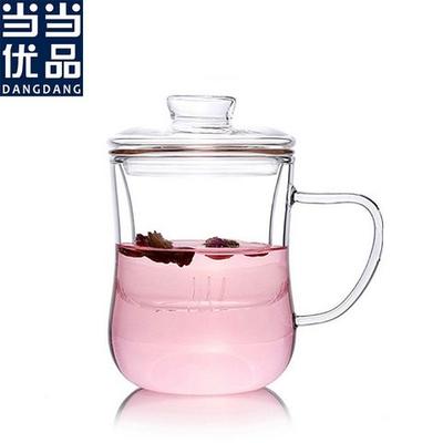当当优品 透明带盖耐热玻璃水杯 茶杯 淑女杯 310ml 19.9元