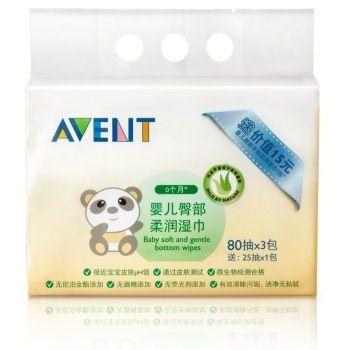 AVENT 新安怡 婴儿臀部柔润湿巾80抽3连包+25抽1包 SCF986/30 29元 （可满 99 -20 ）
