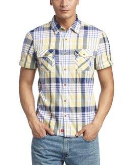 edc 男士 SD5952F 时尚格纹纯棉短袖衬衫 99元 （可3件199元  折合66.3元 /件）