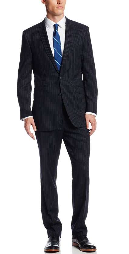折合1063.25元  限码 Ben Sherman宾舍曼Blue Pinstripe纯羊毛男士西服套装
