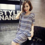 2015新品 韩版时尚气质女士圆领短袖中长款连衣裙