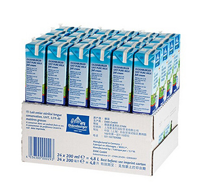 镇店之宝：49.5元 （2件包邮 ）Oldenburger 欧德堡 超高温处理全脂纯牛奶200ml*24盒 中国亚马逊好价