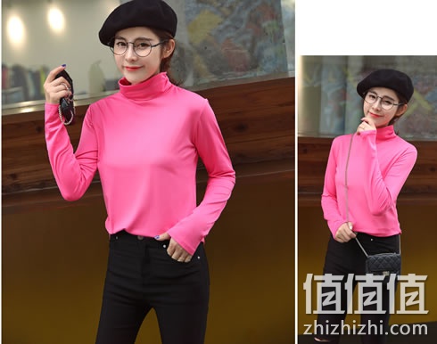 女士大码修身纯色加绒保暖打底衫