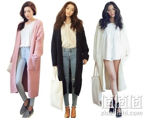 女士韩版宽松显瘦长款针织毛衣外套
