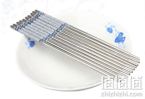 华杰青花瓷印花不锈钢中空防滑筷子 