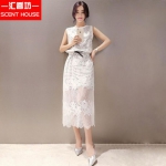 清纯！汇香坊女士无袖蕾丝条纹沙滩连衣裙