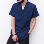 男士韩版休闲时尚V领短袖衬衫