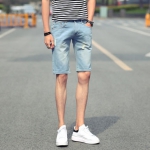 景秀阁男士休闲修身破洞牛仔短裤