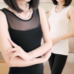 卡西玫女士莫代尔网纱拼接吊带背心
