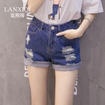 蓝熙绮韩版修身显瘦高腰牛仔短裤
