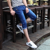 休闲百搭！聚绒鹿韩版夏季男士修身薄款直筒休闲牛仔短裤