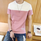 发现拼接美！克林科斯韩版夏季男士潮流修身圆领短袖纯色棉T恤