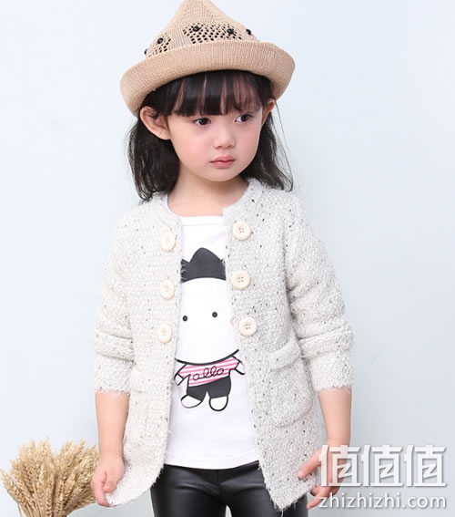 韩优女童圆领针织衫开衫
