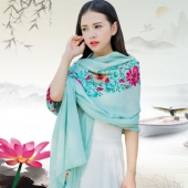 蝶舞秀女士棉麻民族风刺绣披肩围巾，优雅别致！
