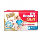 好奇（Huggies）金装成长裤，柔滑贴合！ 男 加大号 XL 15片