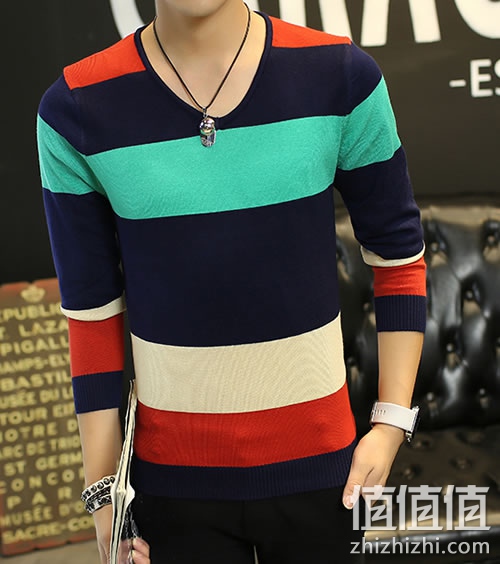 与鹿劲舞男士韩版V领针织衫