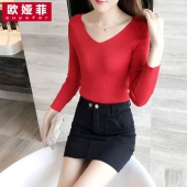 欧娅菲女士纯色V领打底衫
