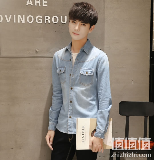 温莎王子男士厚款长袖牛仔衬衫