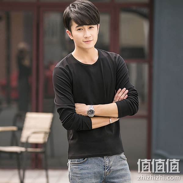 卡瑟尼男士长袖圆V领T恤