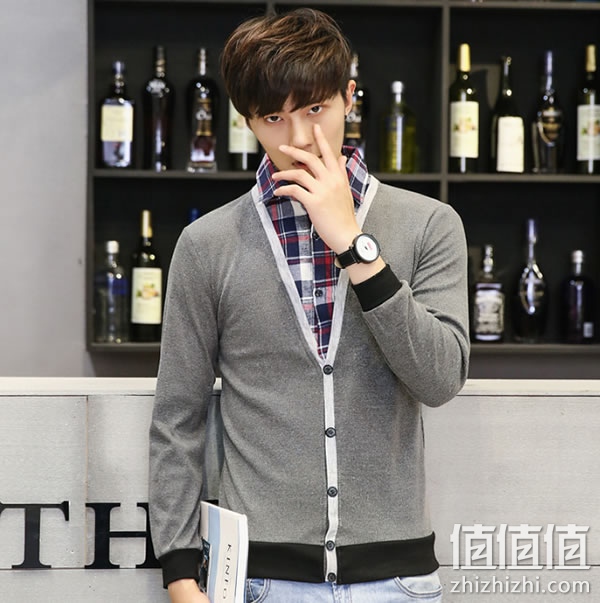 男士假两件针织衫