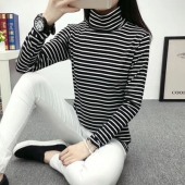 女士纯棉薄绒高领打底衫