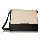 卡尔文 克莱恩（Calvin Klein）  Saffiano Colorblock 女士单肩包 经典黑白配色