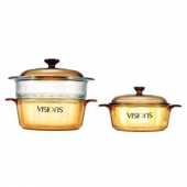 康宁VISIONS 1.25L+2.25L晶彩透明玻璃锅+玻璃蒸格3件套装