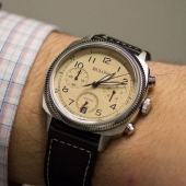 宝路华（Bulova） 96B231 男士三眼计时手表 复古军表范