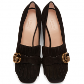 古驰（GUCCI） Black Fringe Marmont 金扣高跟流苏乐福鞋