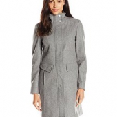 季末好价！Kenneth Cole New York Zip-Front 女士长款羊毛混纺大衣