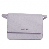 普拉达（PRADA） 女士浅紫色Logo十字纹牛皮斜挎包 直邮含税含运费 手快有