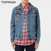 TOPMAN 男士蓝色徽章牛仔外套