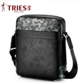 TRIES才子 商务休闲头层牛皮斜款包
