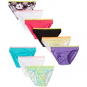 Hanes Big Girls Bikini, Assortment, Colors may vary (Pack of 9)恒适内裤 9条装