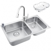 MOEN 摩恩 28120+GN68000+7011+54568 不锈钢大双槽套装+摩恩高端抽拉厨房龙头