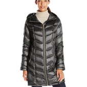 XXS码！Calvin Klein Mid-Length Packable Chevron 女士长款外套