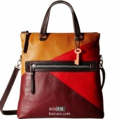 Fossil 化石 女士真皮拼色折叠手提包 新低$99.99 到手￥790