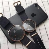 速撸！Daniel Wellington 丹尼尔?惠灵顿 黑表盘尼龙表带 男女情侣表