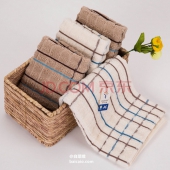 金号 纯棉吸水方格面巾 白棕混色 70×34cm*10条 秒杀价￥69