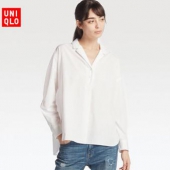 UNIQLO 优衣库 190475 优质长绒棉宽松半开领衬衫