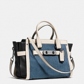 蔻驰（COACH） Denim Color Block 女士手提包 丹宁真皮拼接